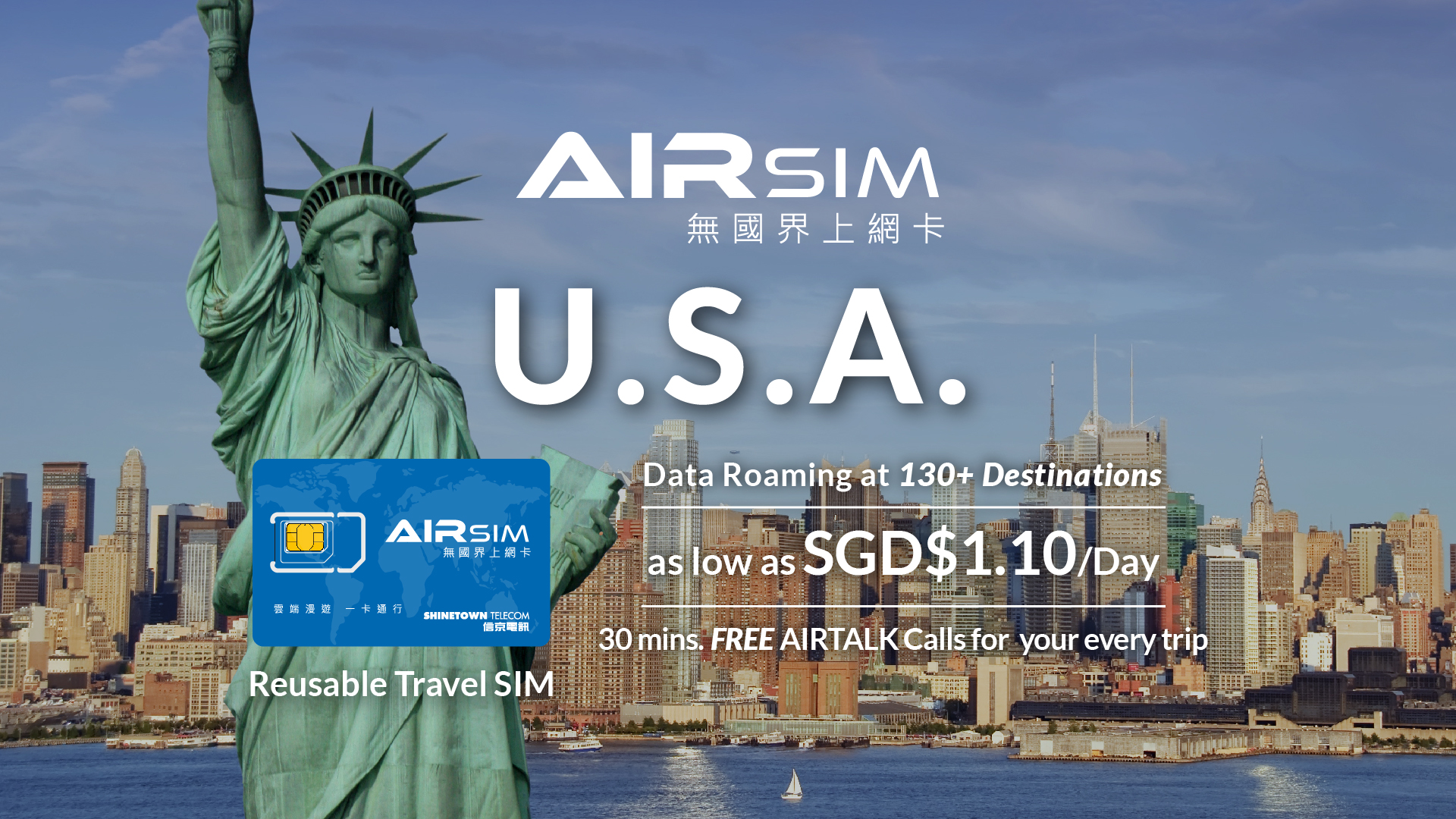 AIRSIM Reusable Global Travel Prepaid SIM – USA (Deliver in Singapore) - Photo 1 of 5